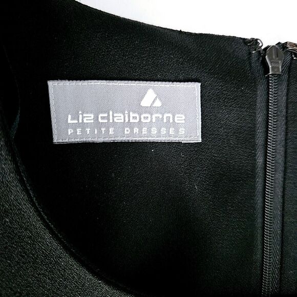 Liz Claiborne Womens Dress Black Size P6 100% Polyester Beaded Short Sleeves Zip - Picture 5 of 12